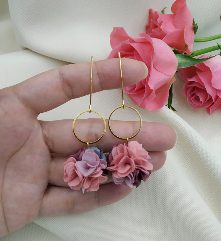 Kolczyki kwiaty kolorowe wesele ślub róż_photo1