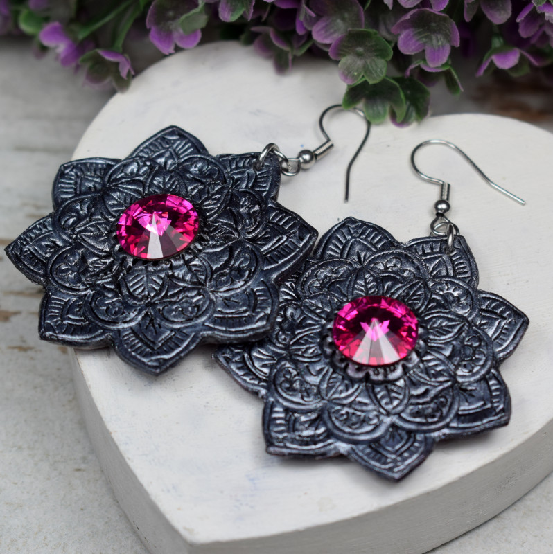Kolczyki Mandala z różowym kryształem_photo1