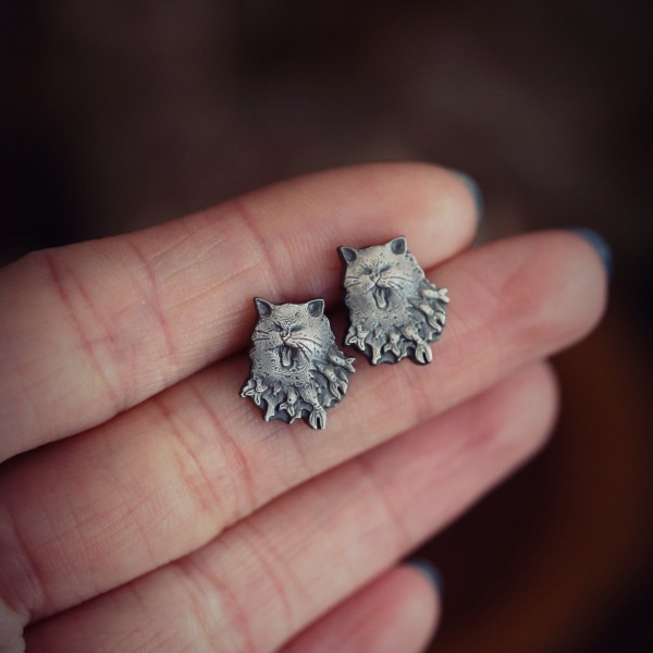 Kolczyki mini kotki z rybami sztyfty ze srebra_photo1