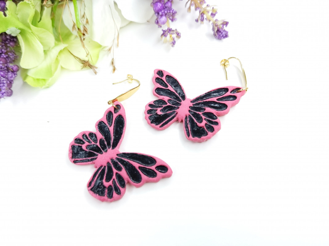 Kolczyki różowo-czarne duże motyle_photo1