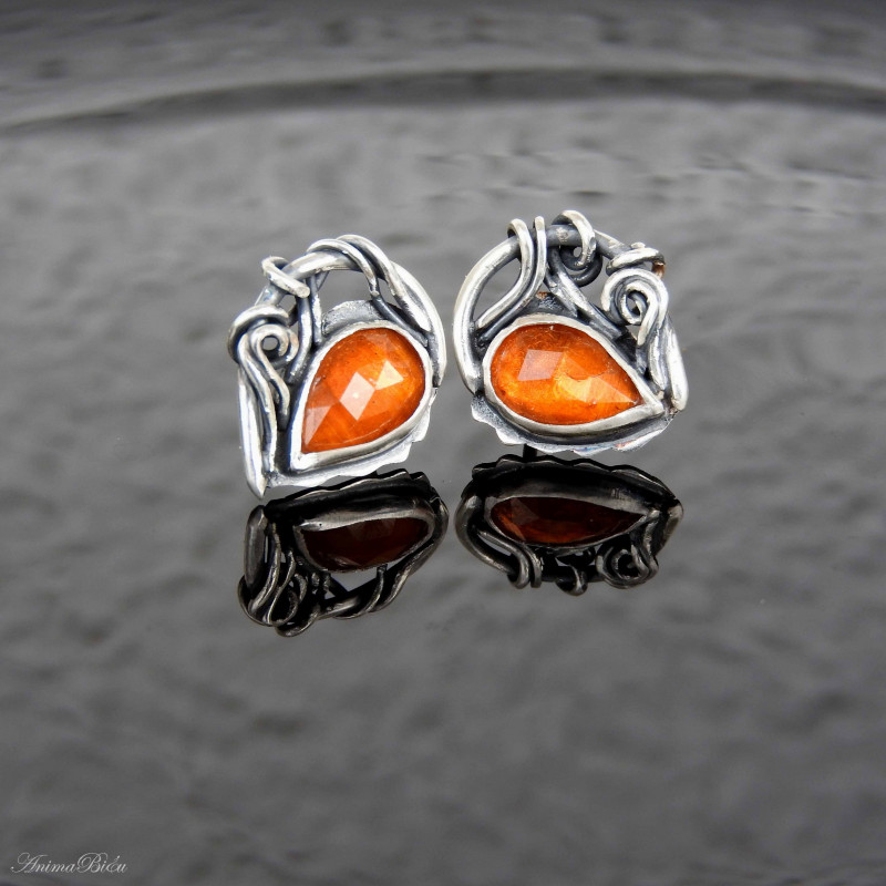 Kolczyki srebrne wkrętki z pomarańczowym kyanitem_photo1
