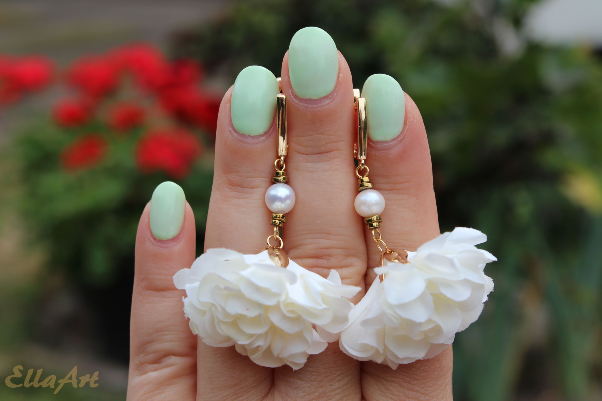 kolczyki z perłami - kwiat hortensji_photo1