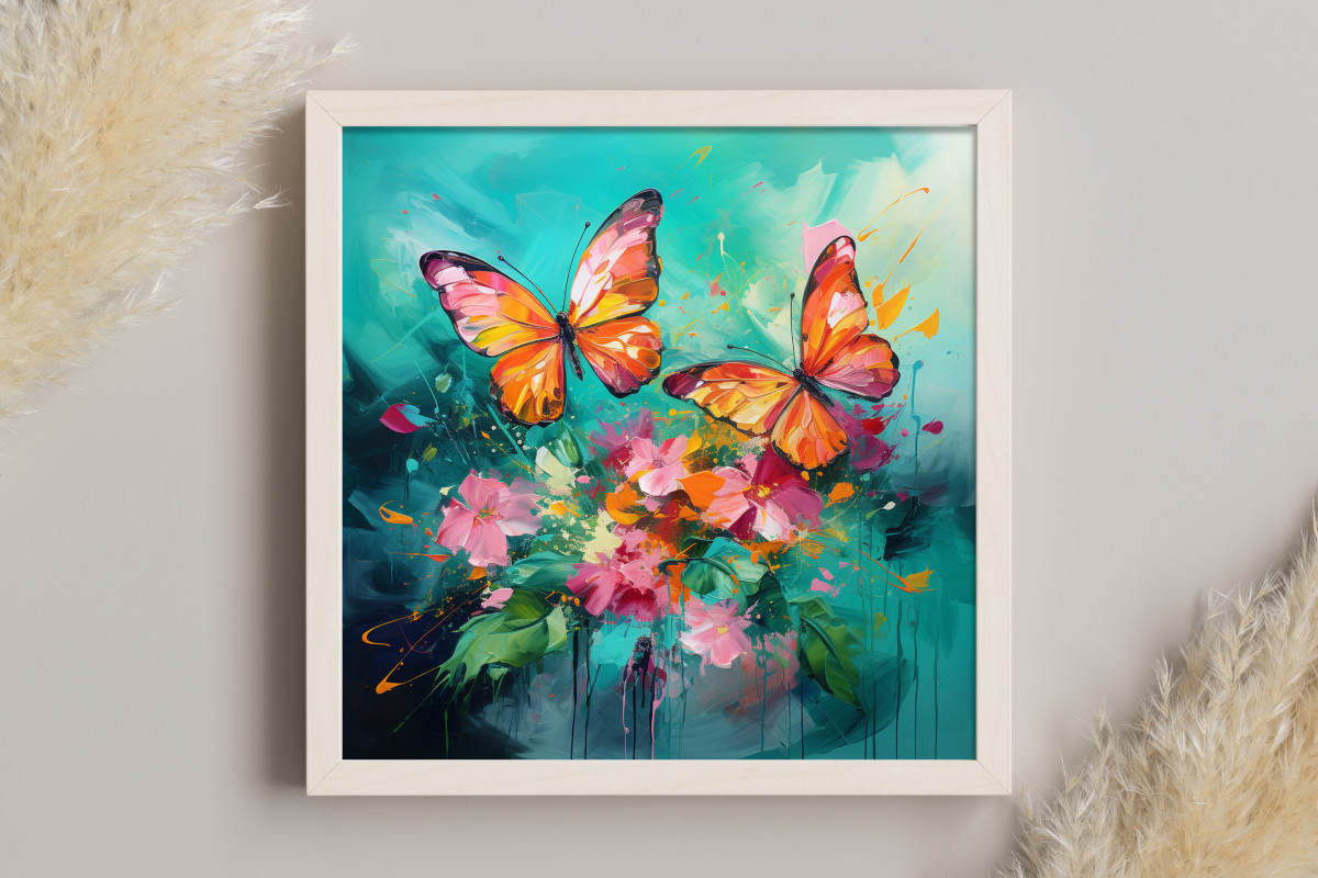 Kolorowy obraz z motylami - Turkusowa abstrakcja_photo1