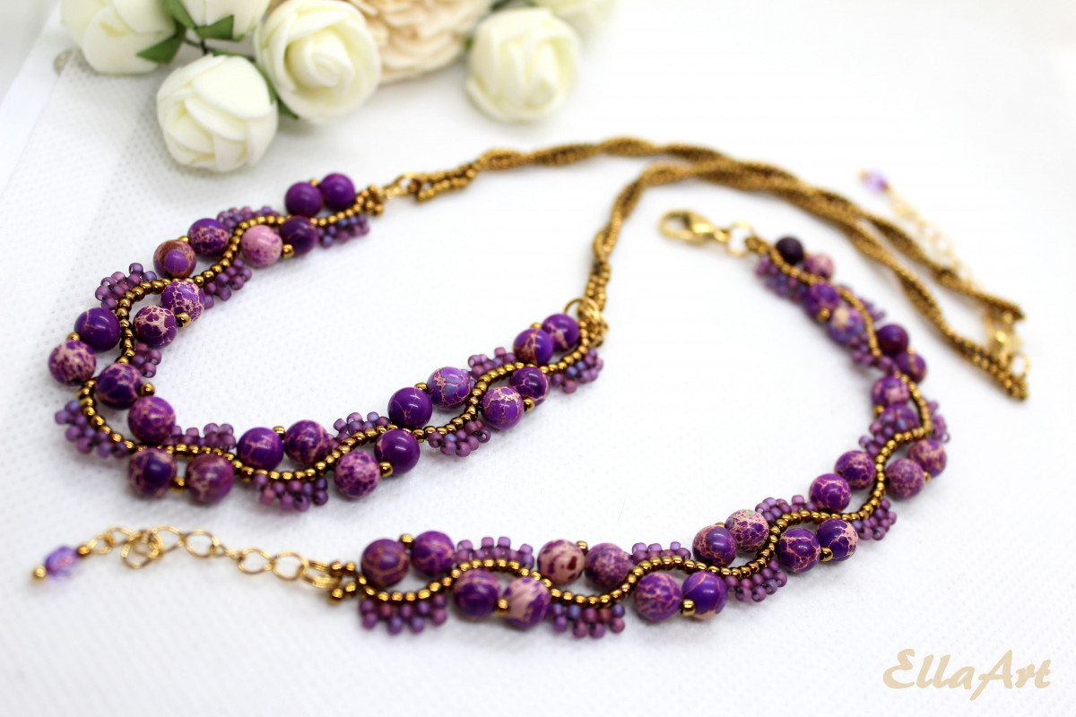 komplet biżuterii - fioletowy jaspis cesarski_photo1