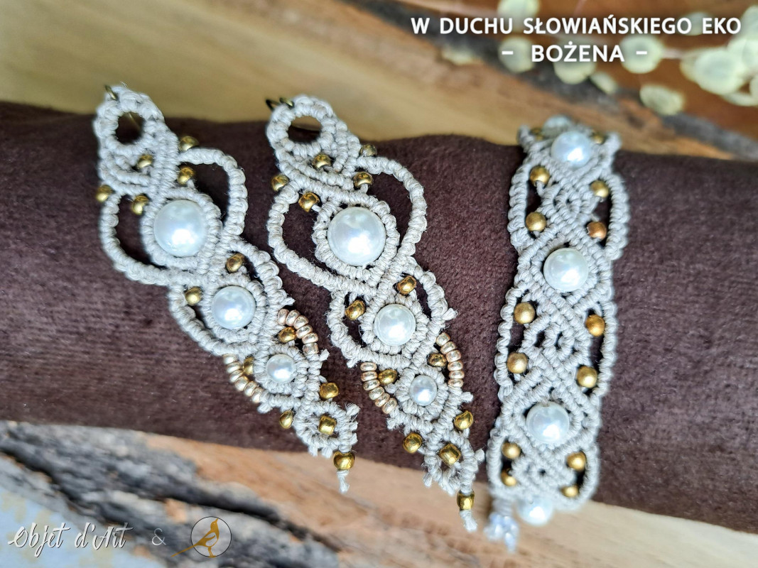 Komplet biżuterii makamowej - len i perły - Bożena_photo1