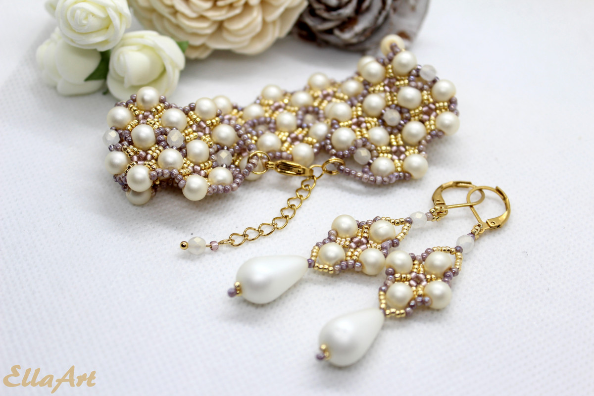 Komplet biżuterii z perełek w kolorze ecru_photo1