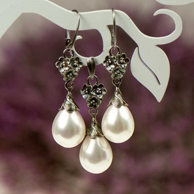 Komplet srebrny Elza z bialymi perlami a797_photo1
