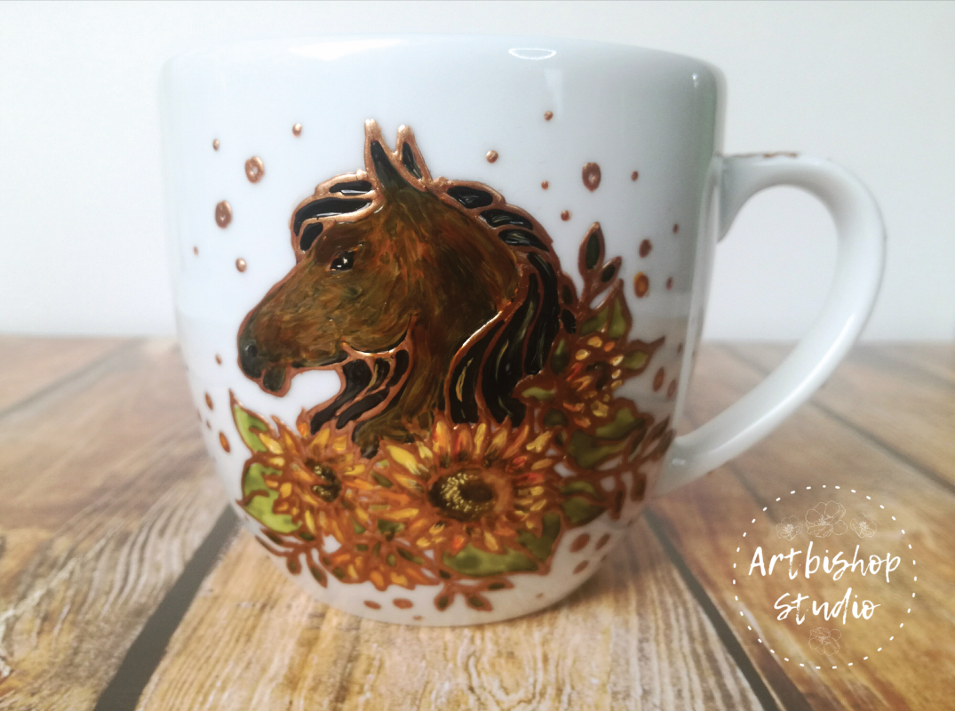 Kubek ręcznie malowany koń w słonecznikach_photo1