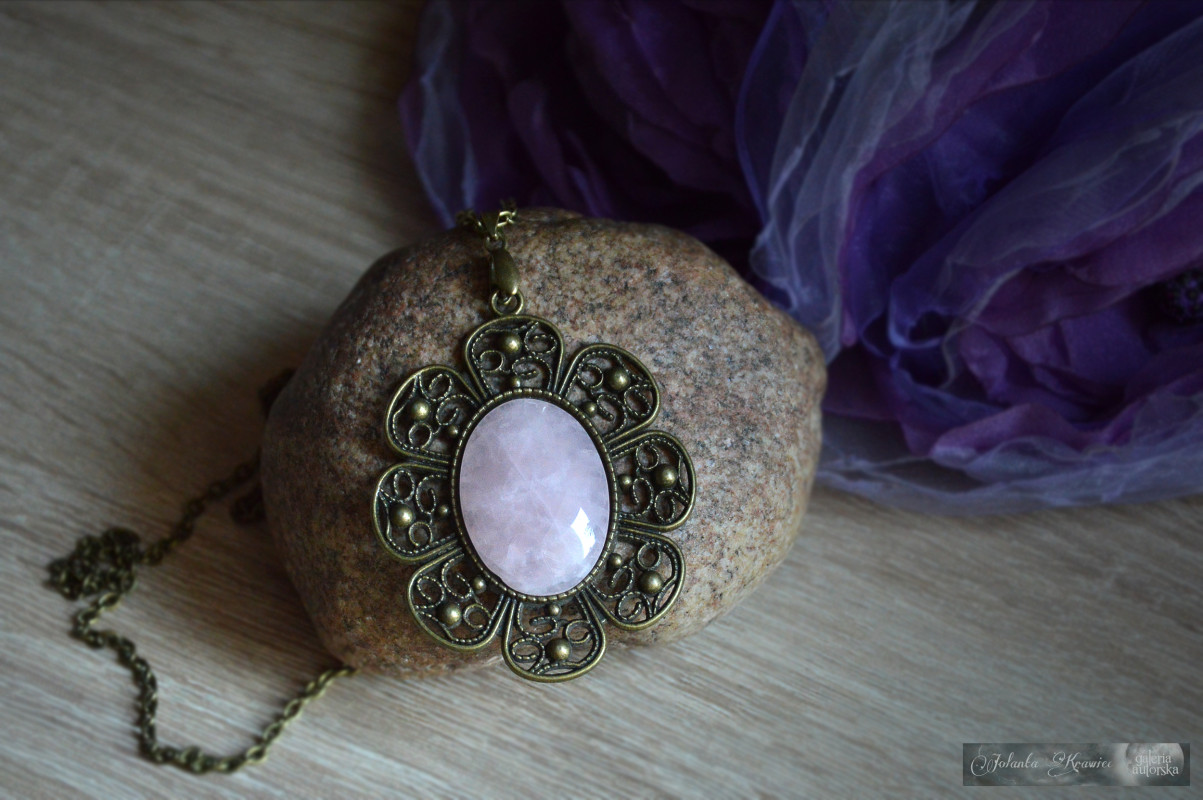 Kwarc różowy Medalion Wisior Kolekcja vintage_photo1