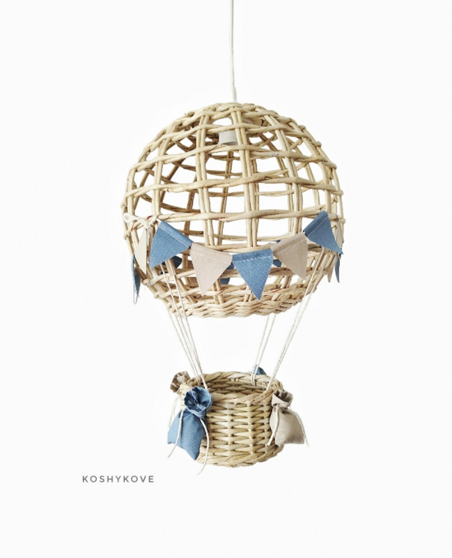 Lampa dziecięca balon handmade beż niebieski len_photo1