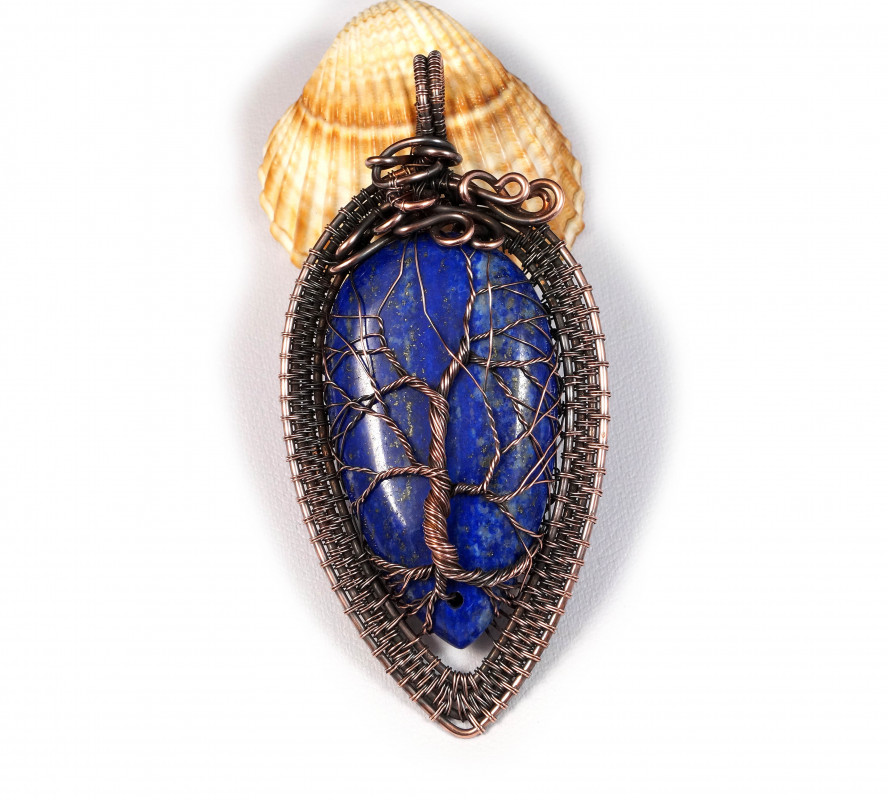 Lapis Lazuli drzewko szczęścia miedziany amulet_photo1