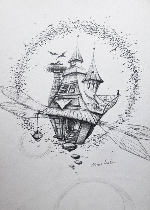 "Latający Dom Czarownicy" rysunek ołówkiem A3_photo1
