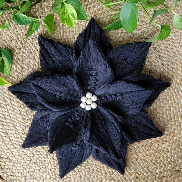 Makrama czarna, kwiat boho na ścianę,  ozdoba 3D, prezent_photo1