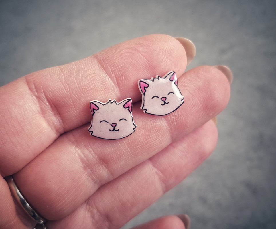 Małe kolczyki sztyfty- różowe kotki_photo1