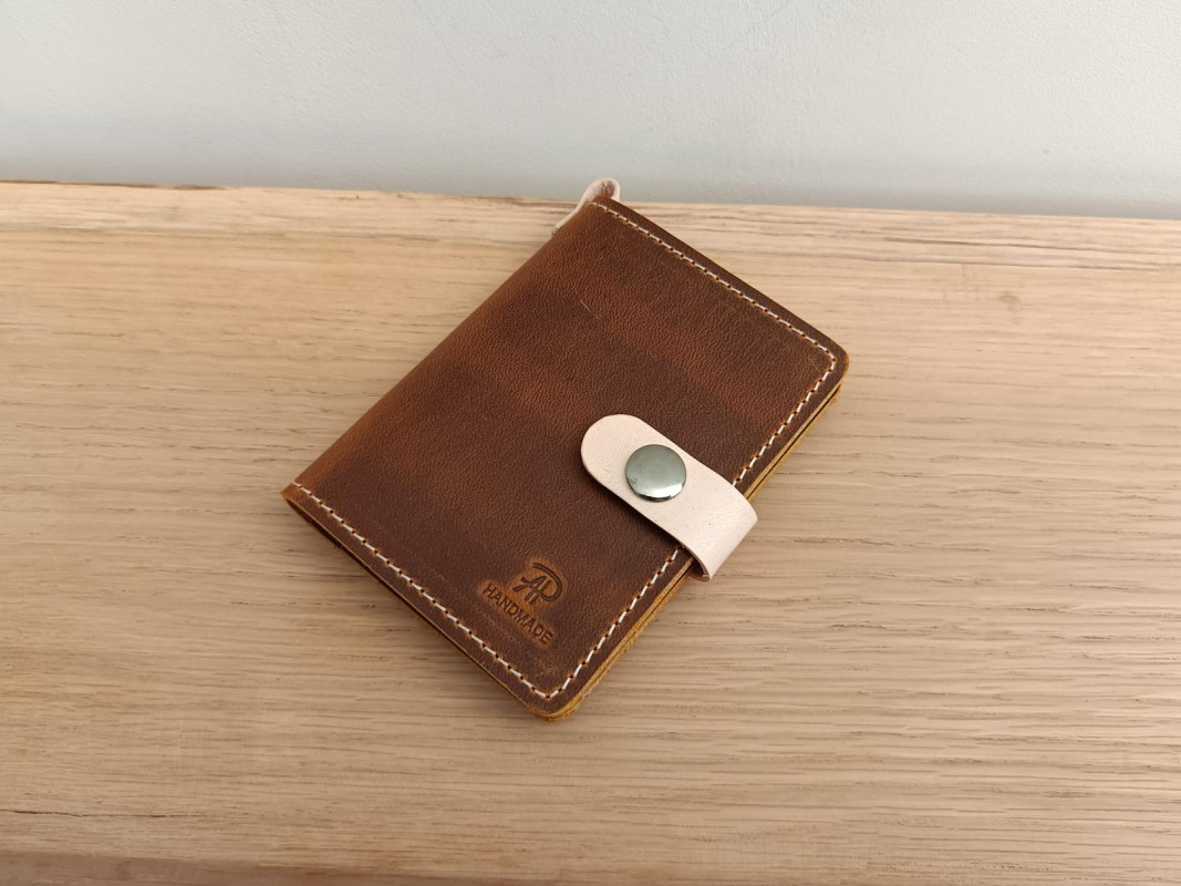 Mini portfel, skórzane etui na karty, jasny brąz_photo1