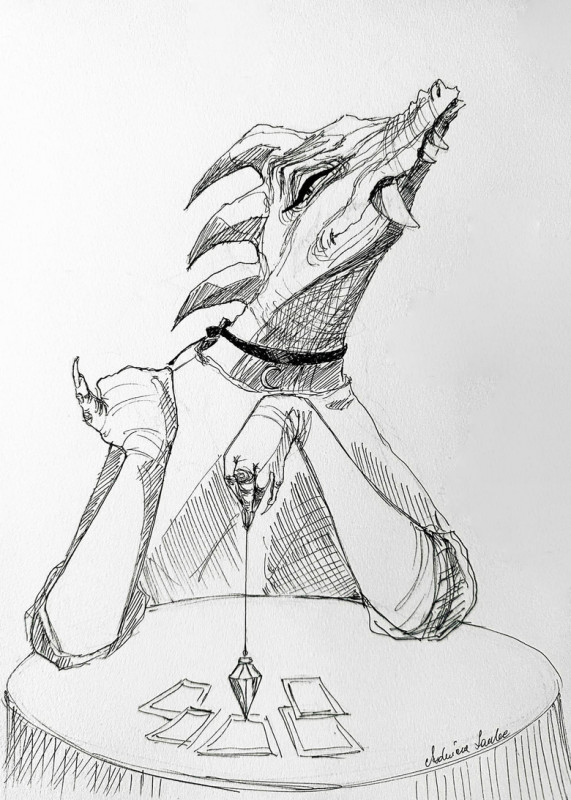 "Mistrzyni wahadełka" rysunek piórkiem - portret, smok, dragon_photo1