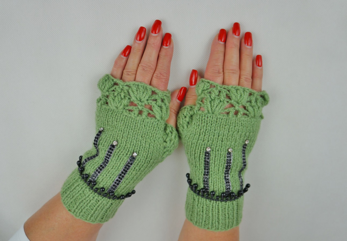 Mitenki rękawiczki zielone wełna_photo1