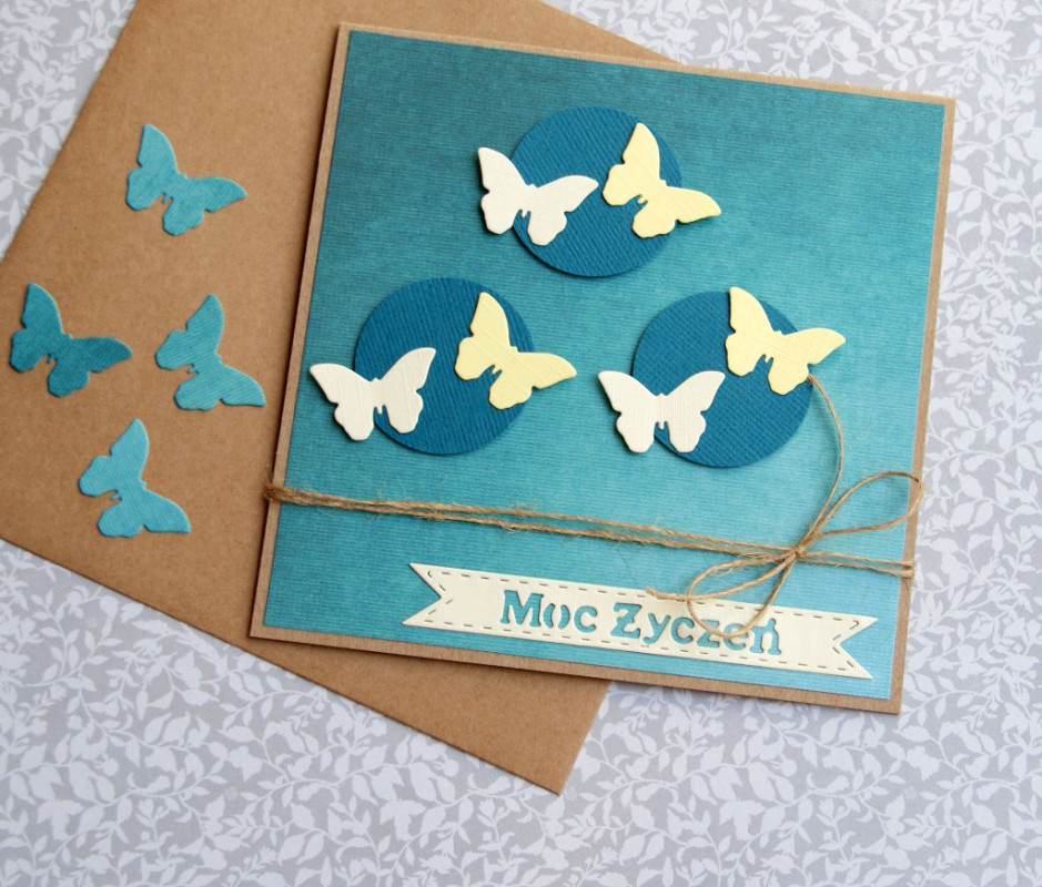 moc życzeń - motyle - turkus - kartka handmade_photo1