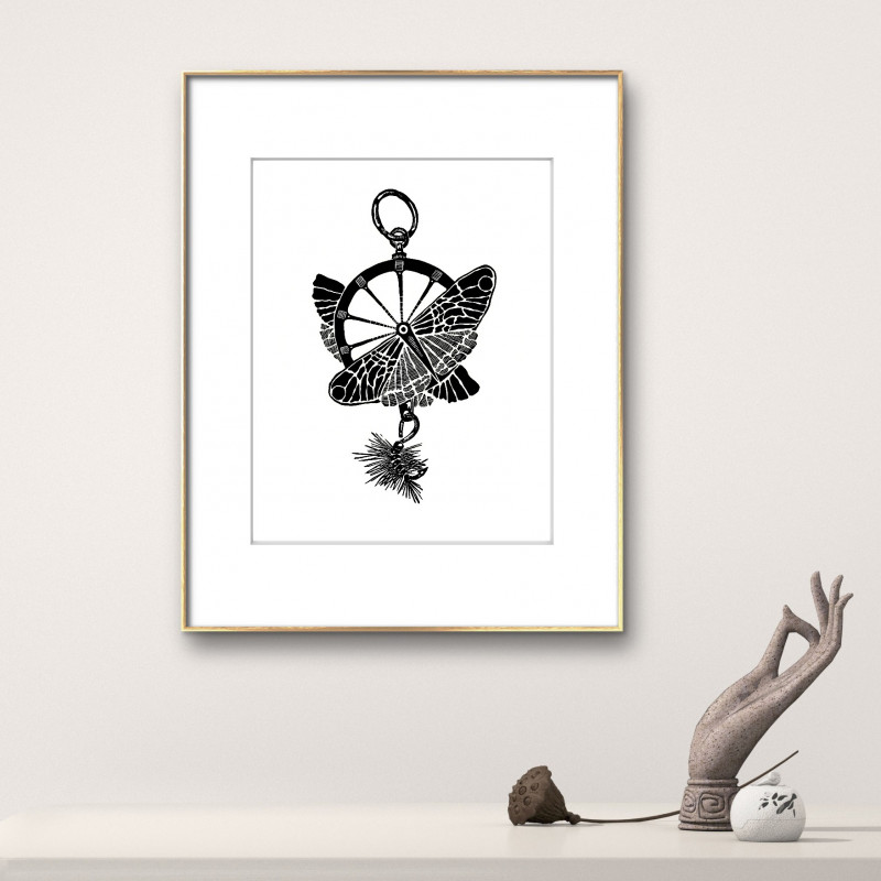 Motyl Ćma grafika czarno biała steampunk, A4_photo1