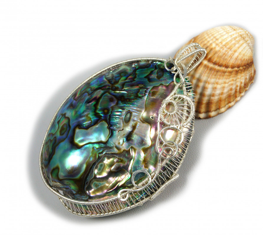 Muszla srebrny wisior z muszlą abalone dwustronny_photo1