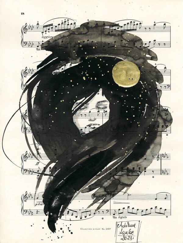 "Muzyka sfer" obraz czarnym i złotym tuszem_photo1