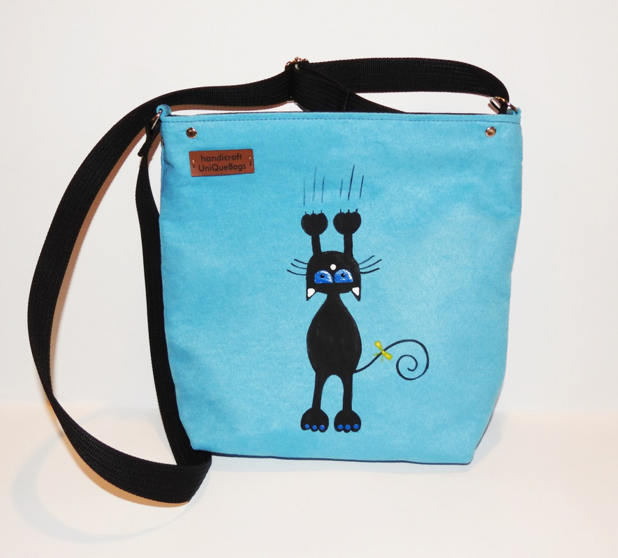 Niebieska torebka z kotem młodzieżowa malowana_photo1