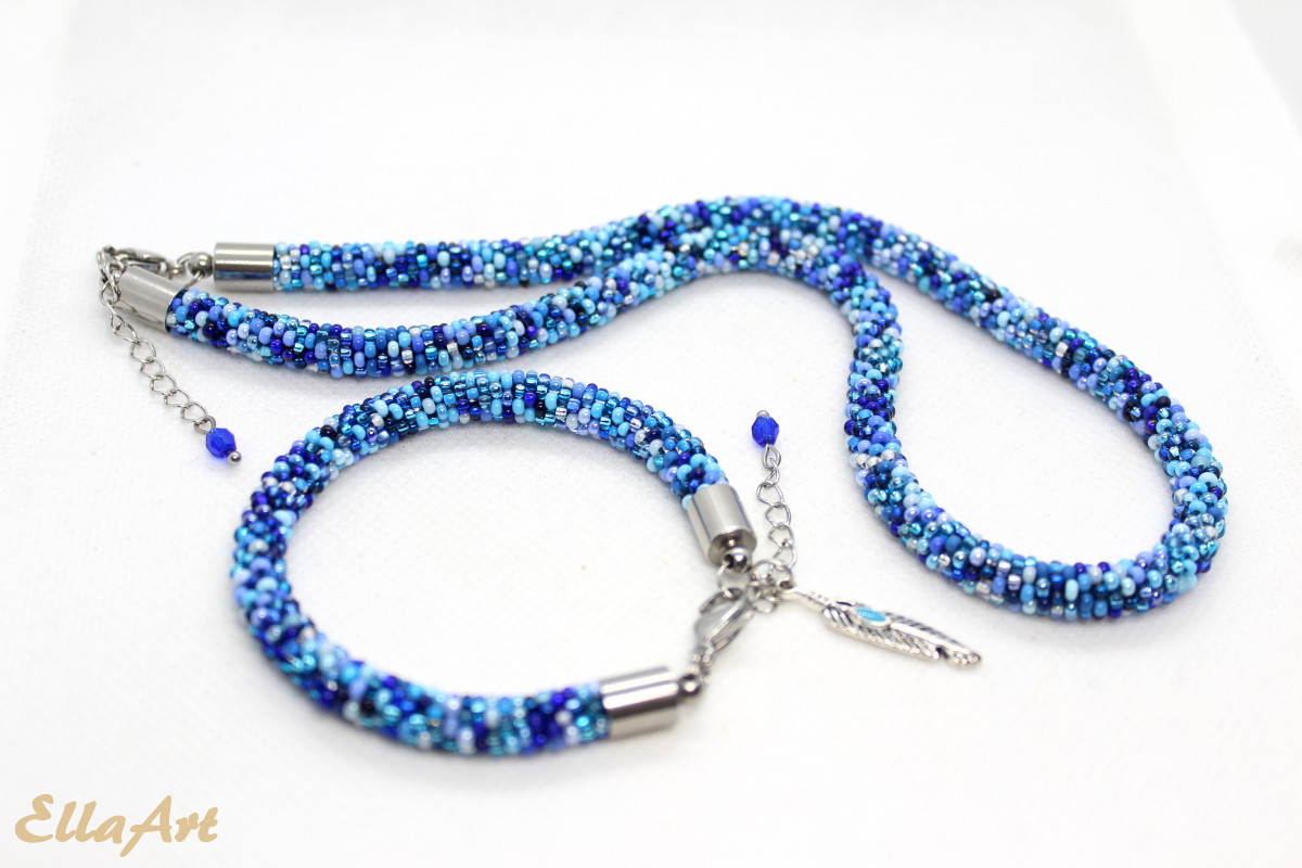 Niebieski komplet biżuterii z drobnych koralików_photo1