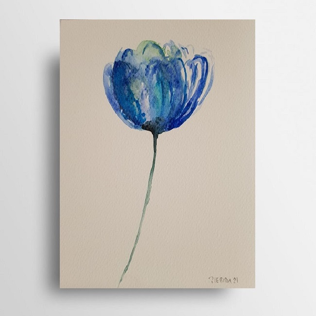 Niebieski kwiatek - akwarela formatu A5_photo1