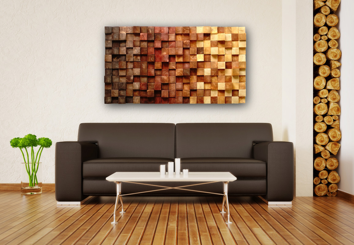 obraz trójwymiarowy z drewna w kolorach brązu_photo1