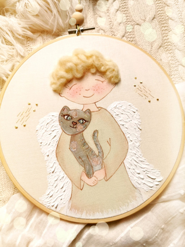 obrazek anioł z kotem, pamiątka chrztu narodzin_photo1