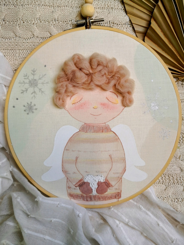 obrazek zimowy anioł, prezent na chrzest/ roczek_photo1
