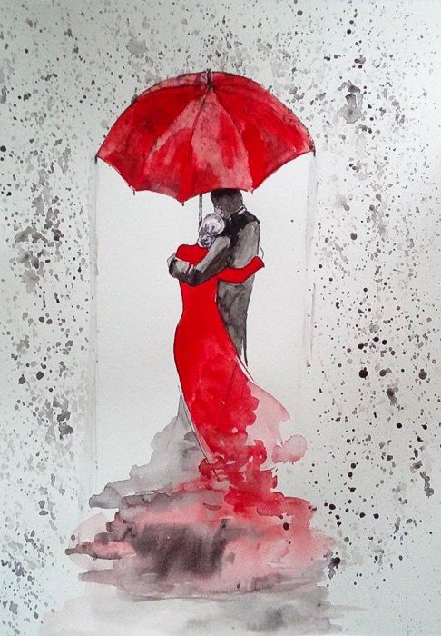"Pod parasolem" akwarela artystki Adriany Laube_photo1