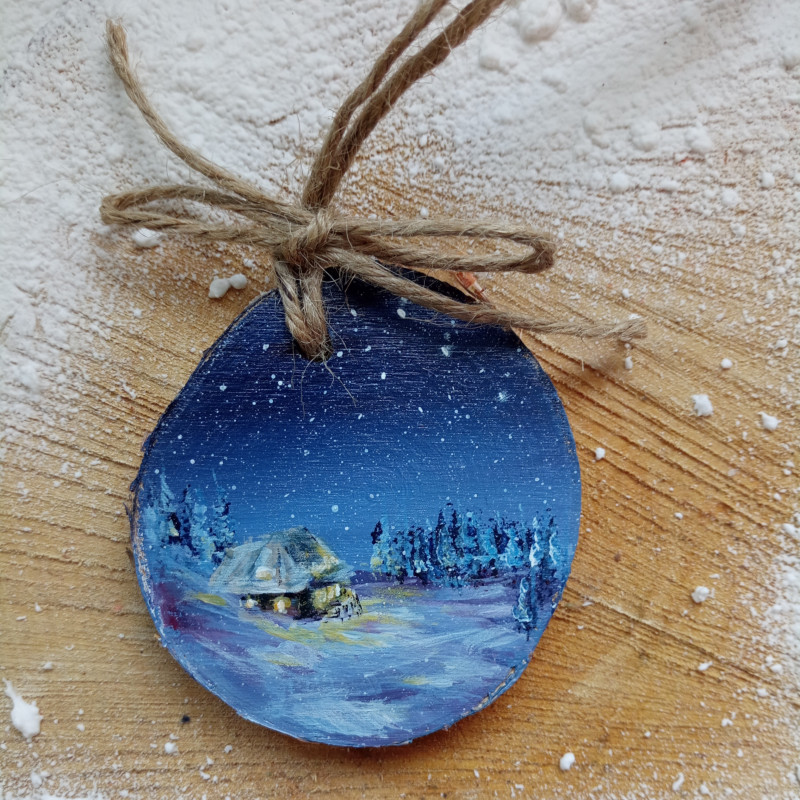 Ręcznie malowana, drewniana bombka "zimowe Tatry4"_photo1