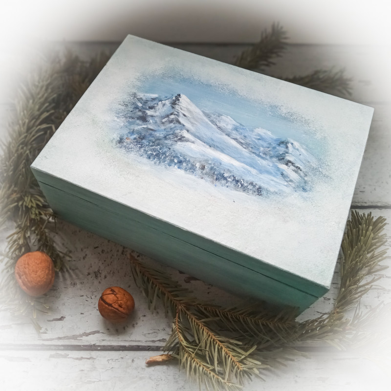 Ręcznie malowane pudełko / herbaciarka z górami_photo1