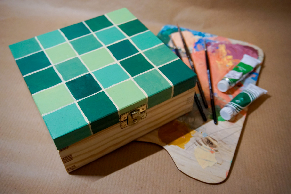 Ręcznie malowane zielone drewniane pudełko_photo1
