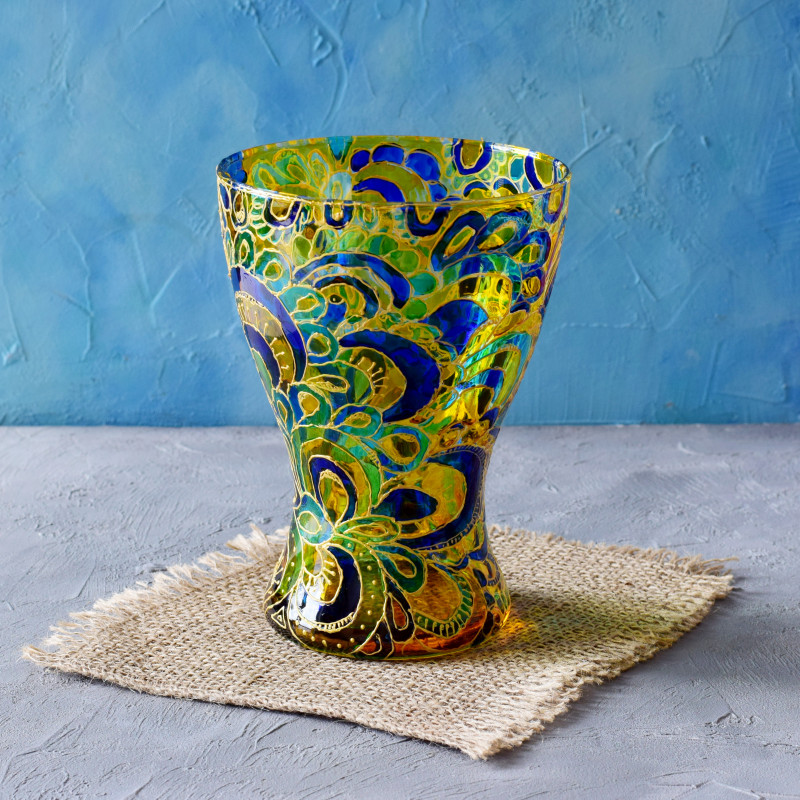 Ręcznie malowany wazon szklany Pawie Oko_photo1