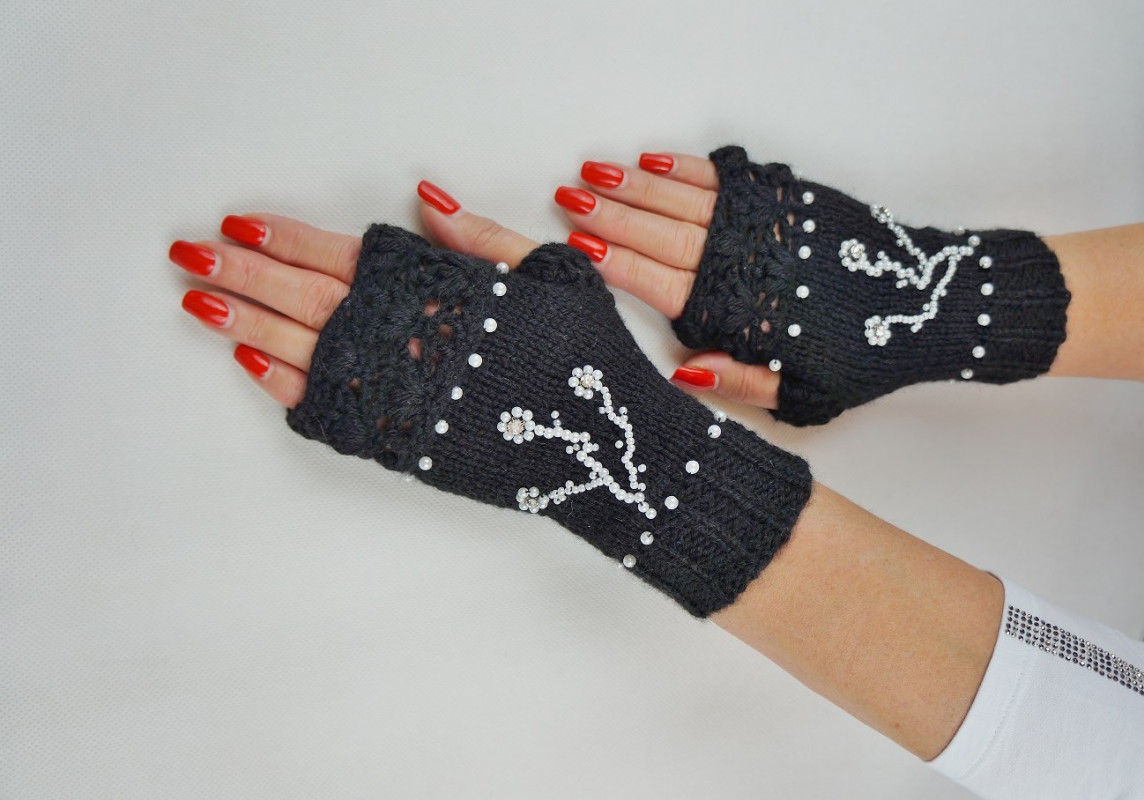 Rękawiczki mitenki zdobione alpaka_photo1