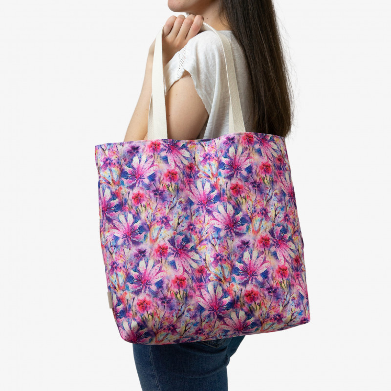 Różowa torba na zakupy w akwarelowe kwiaty_photo1