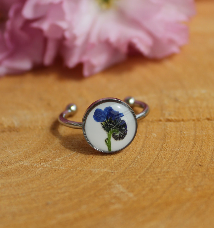 Srebrny pierścionek z kwiatem niezapominajką kwiat_photo1