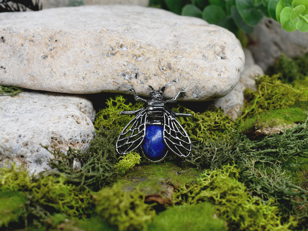 Stalowy wisior z lapisem lazuli / owad cykada_photo1