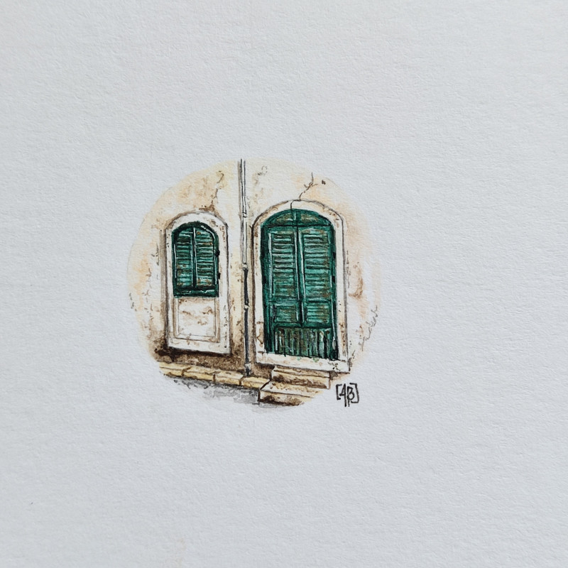 Stare drzwi, pamiątka z Sycylii, miniatura akwarela_photo1