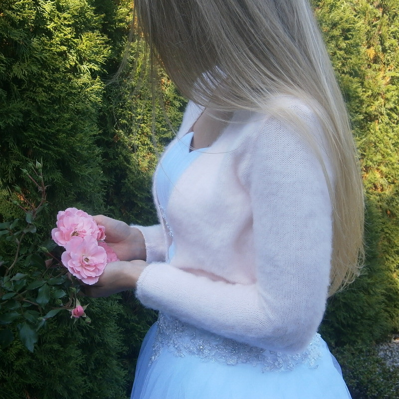 Sweterek pudrowy róż, długi rękaw, angorka, XS-M_photo1