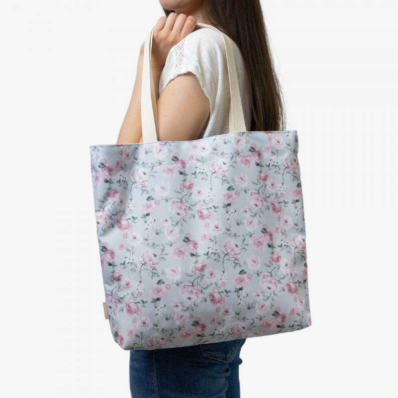 Szara torba na zakupy w różowe kwiaty_photo1