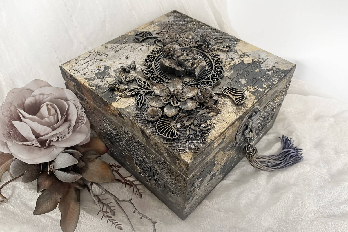 Szkatułka, pudełko z aniołkiem vintage silver_photo1