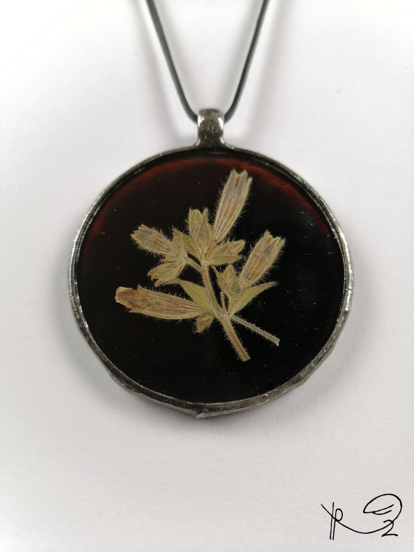 Szklany medalion koło z kwiatami bieńca (brązowy)_photo1