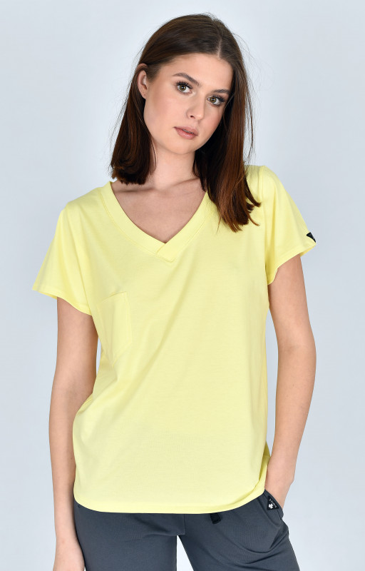T-shirt V-Neck pastelowy żółty_photo1