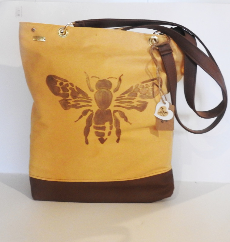 Torba na ramię żółta malowana torba z pszczołą_photo1