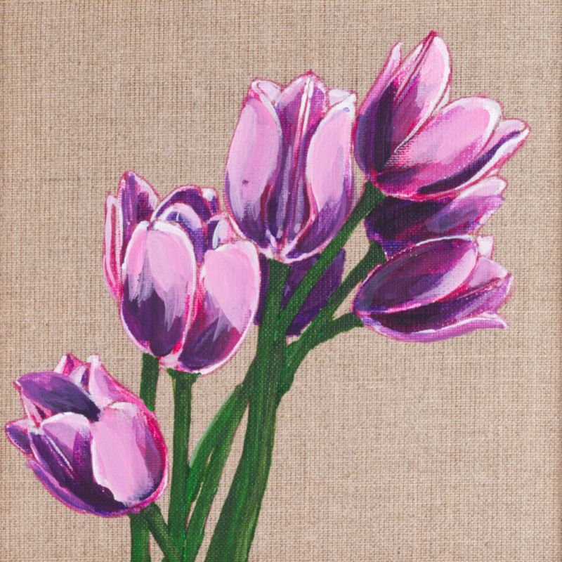 Tulipany malowane farbami akrylowymi na płótnie_photo1