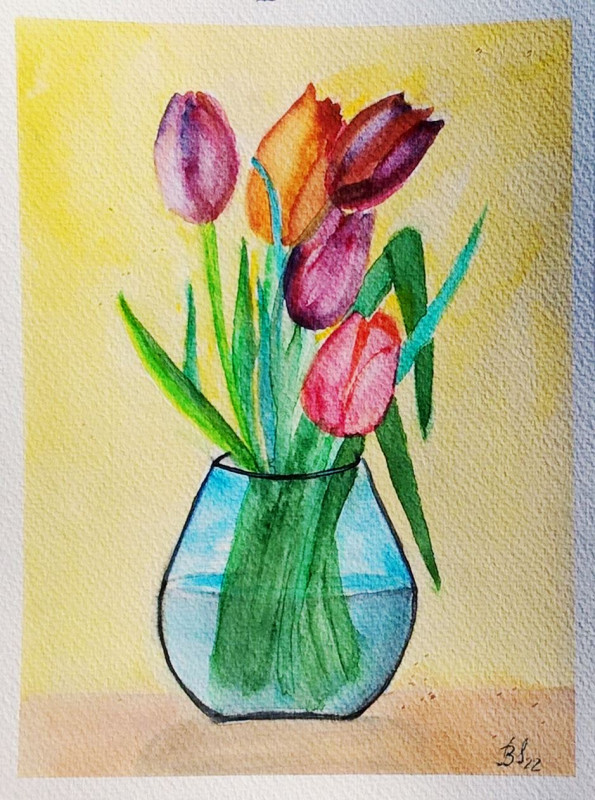 Tulipany w wazonie , akwarela. Format 18x24cm._photo1