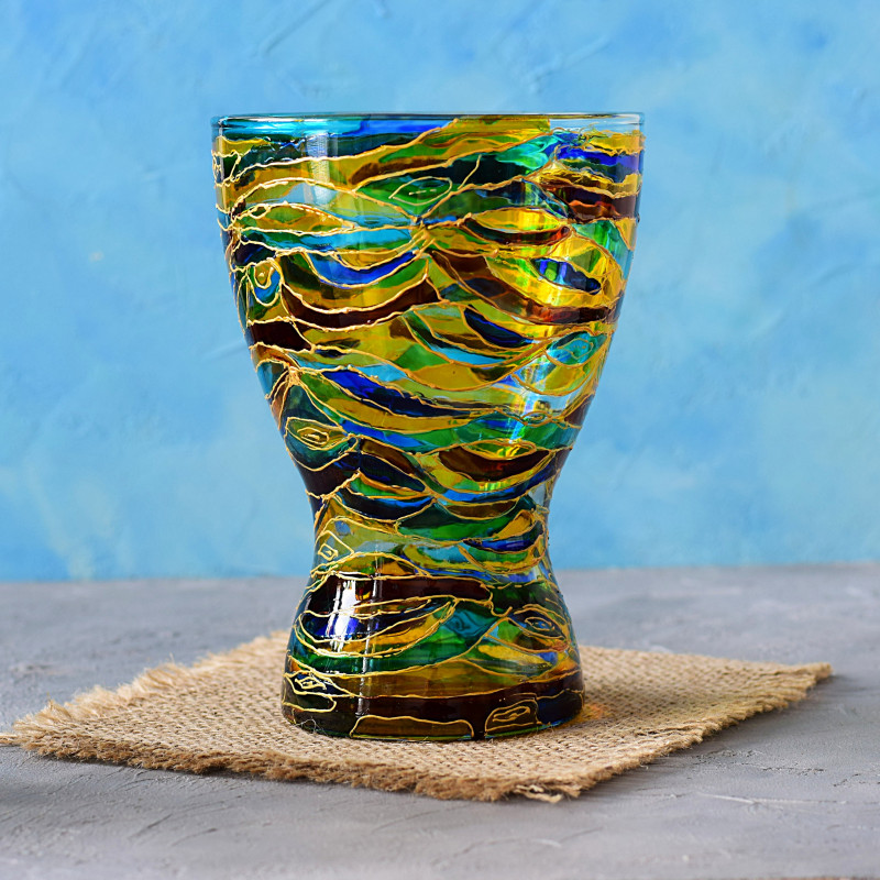 Wazon szklany ręcznie malowany - Abstrakcja Brąz_photo1